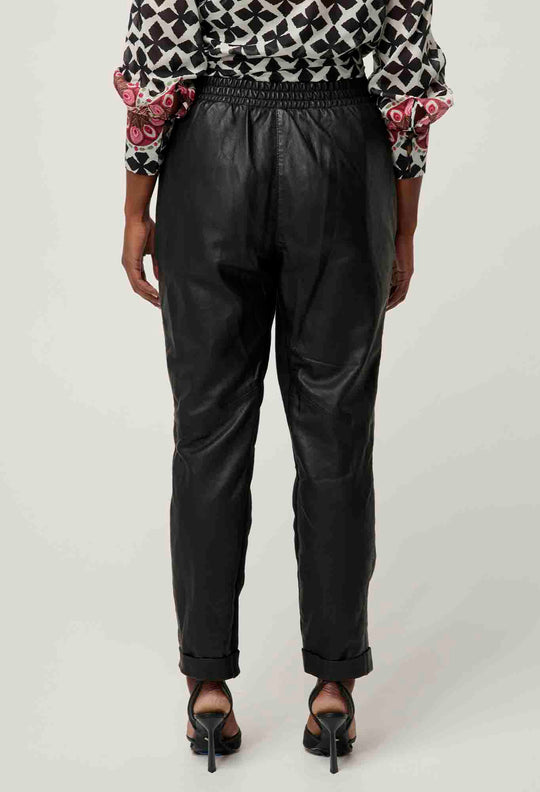 OnceWas PETITE Sylvan Leather Curved Panel Jogger in Black