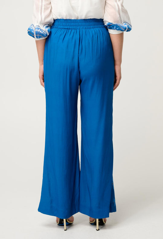 PETITE Lilia Viscose Faille Pant in Topaz