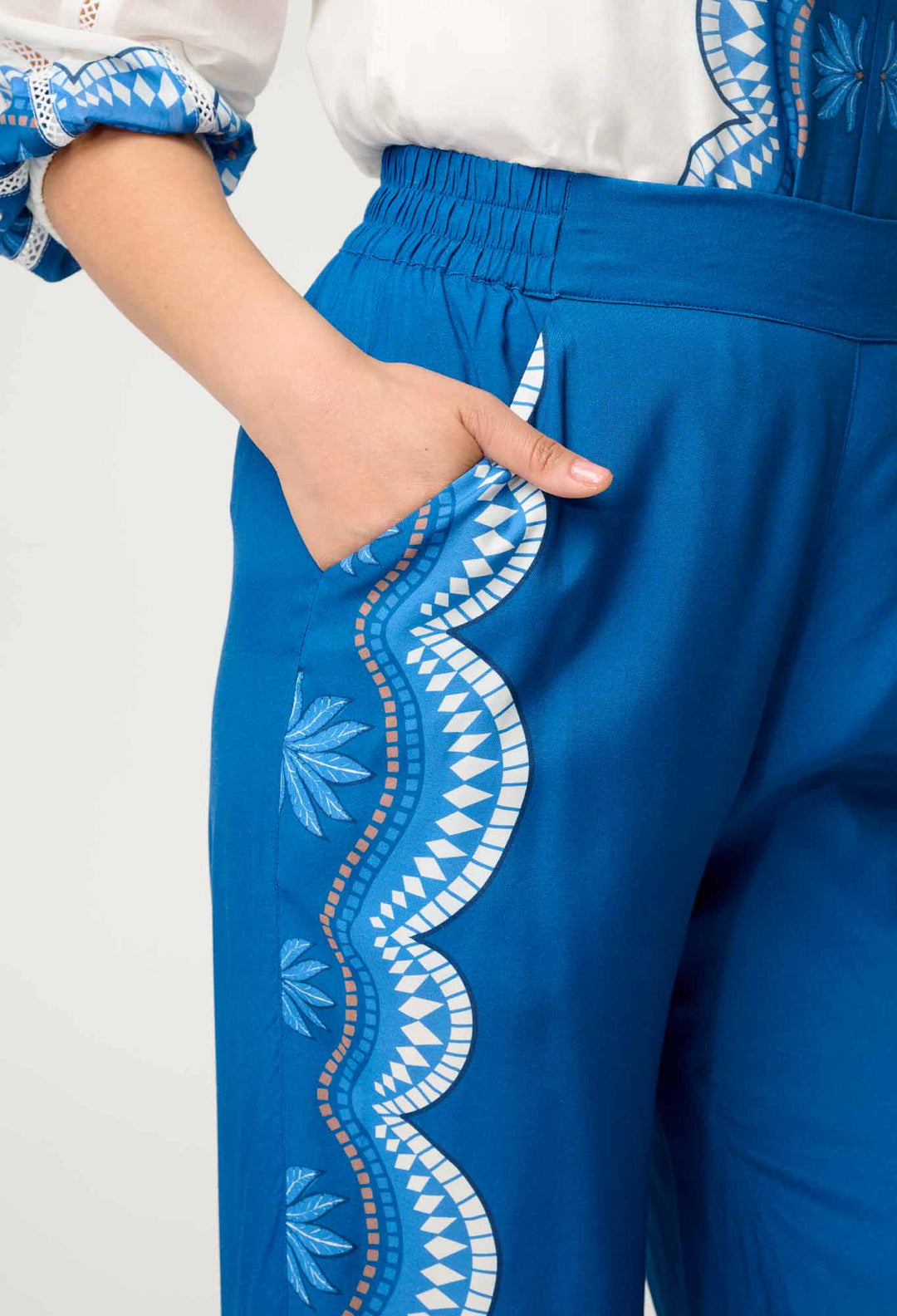 OnceWas PETITE Lilia Viscose Faille Pant in Topaz