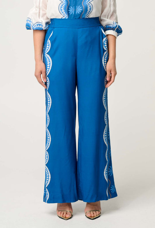 OnceWas PETITE Lilia Viscose Faille Pant in Topaz
