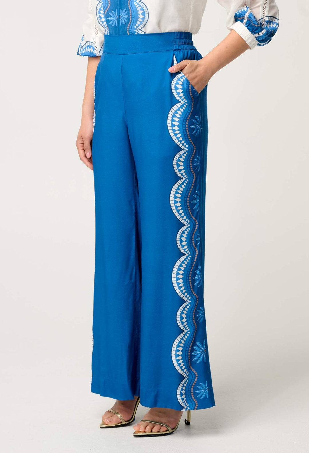 OnceWas PETITE Lilia Viscose Faille Pant in Topaz