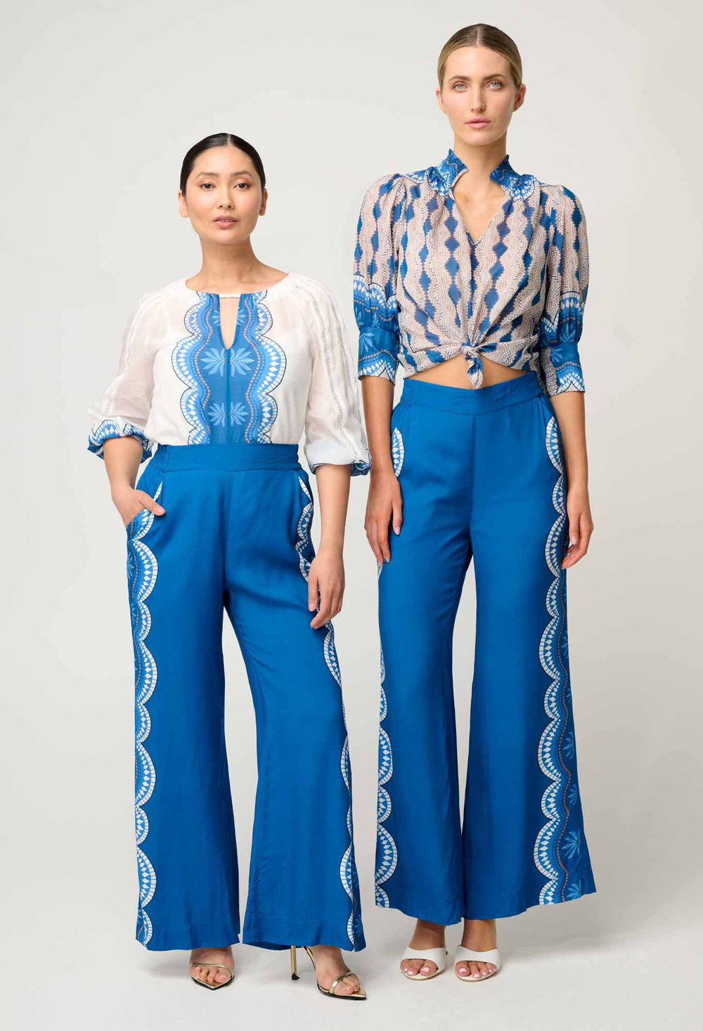 OnceWas PETITE Lilia Viscose Faille Pant in Topaz