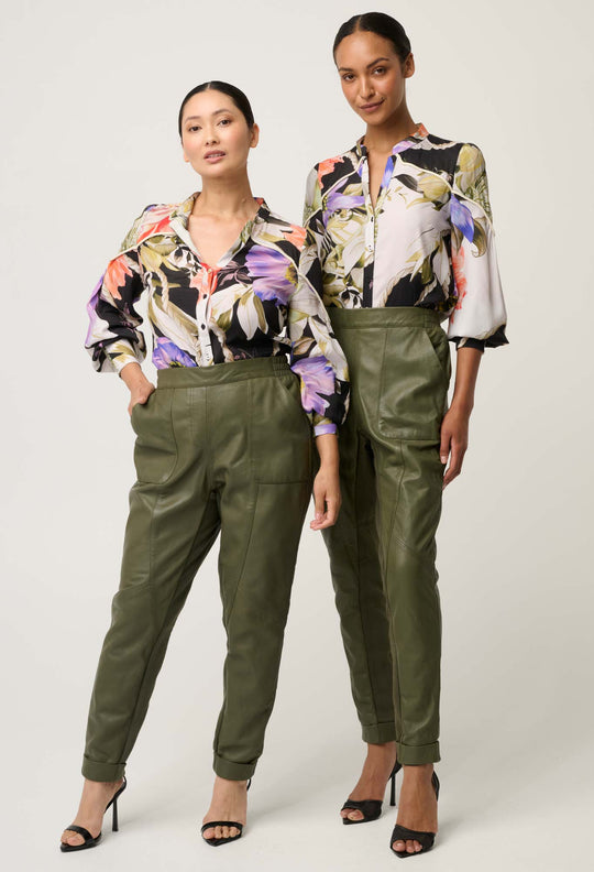 PETITE Sylvan Leather Jogger in Moss