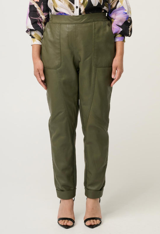 PETITE Sylvan Leather Jogger in Moss