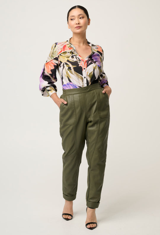 PETITE Sylvan Leather Jogger in Moss