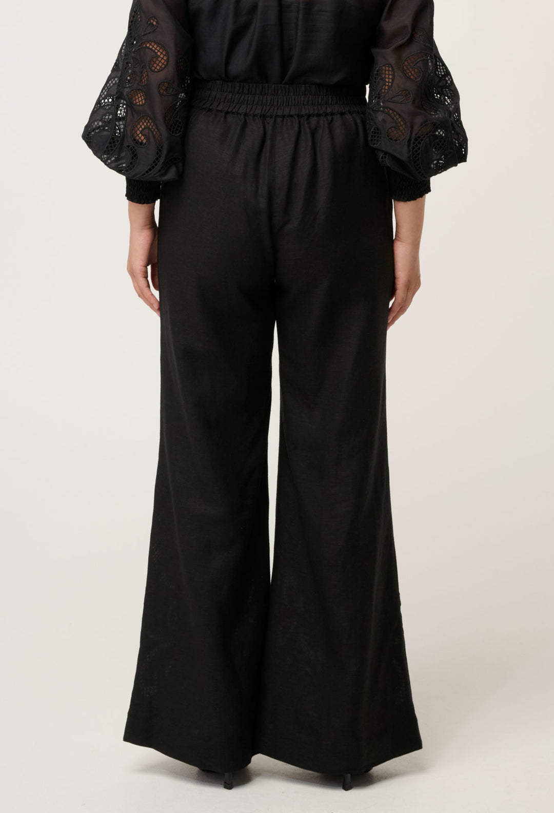 OnceWas PETITE Rhea Linen Viscose Embroidered Pant in Black