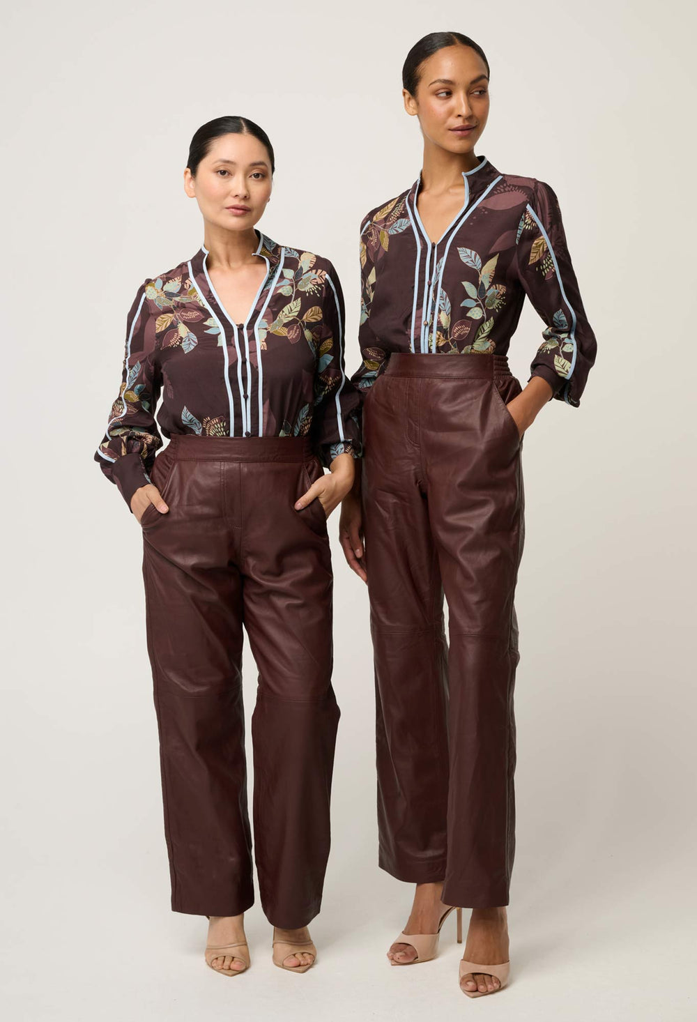 OnceWas PETITE Joan Leather Elasticated Waist Straight Leg Pant in Oxblood