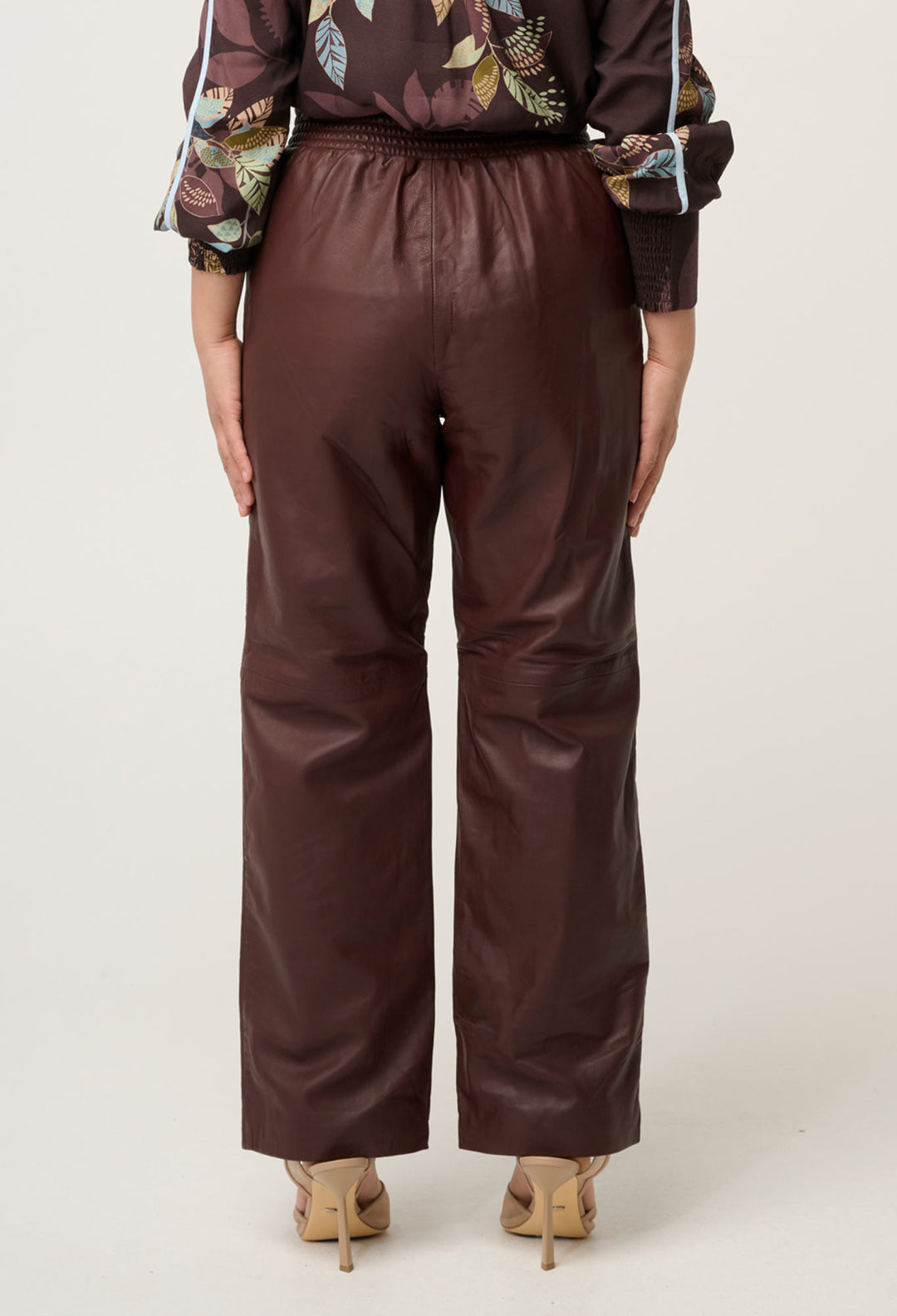 OnceWas PETITE Joan Leather Elasticated Waist Straight Leg Pant in Oxblood