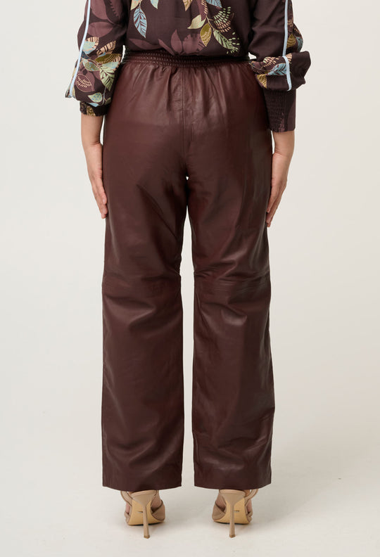 OnceWas PETITE Joan Leather Elasticated Waist Straight Leg Pant in Oxblood