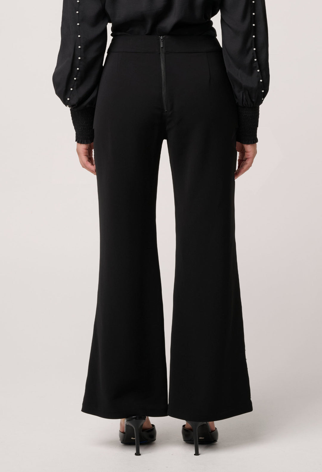 UNDER 5'4 Marcela Pearl Embellished Viscose Stretch Pant in Black