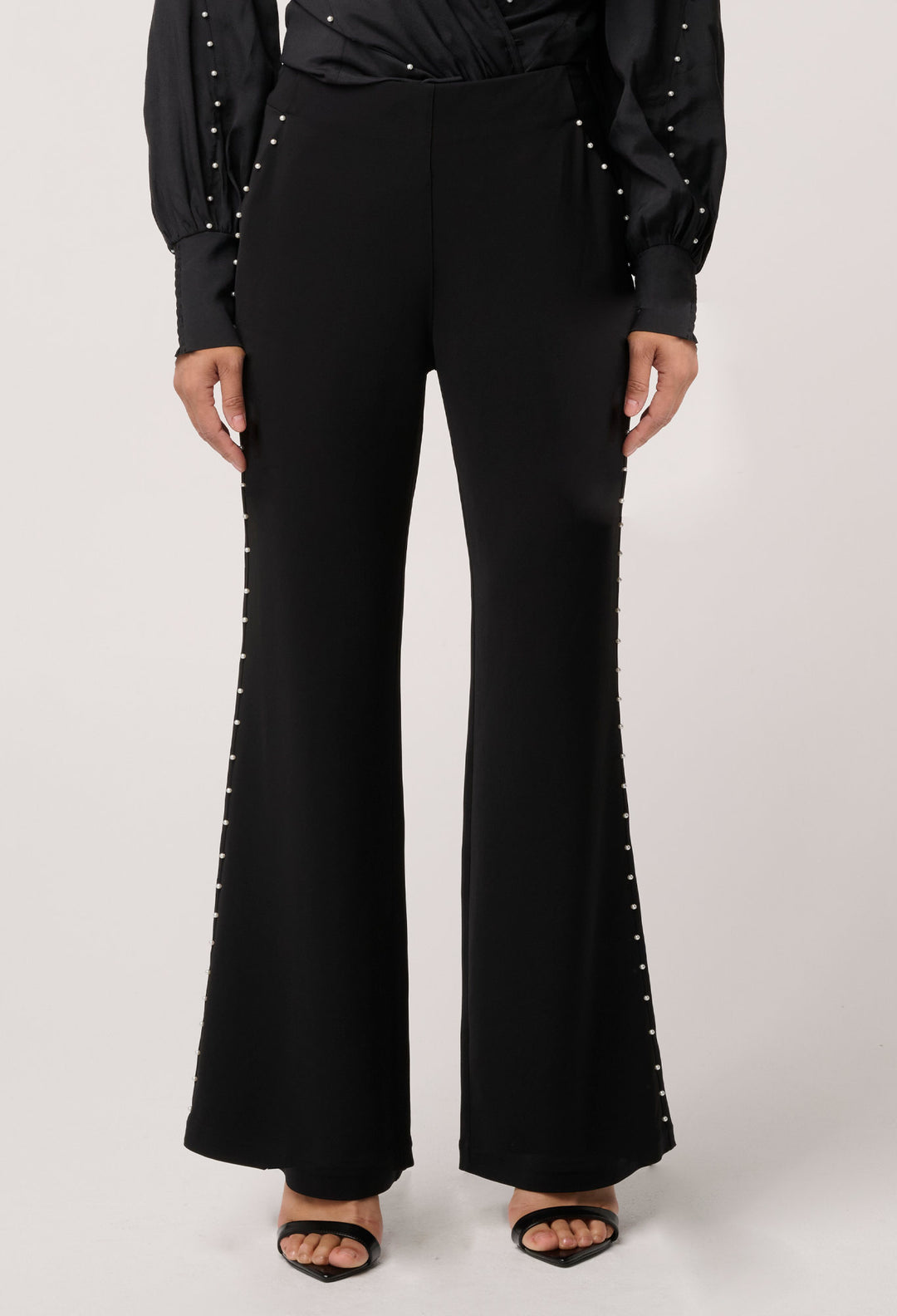 UNDER 5'4 Marcela Pearl Embellished Viscose Stretch Pant in Black