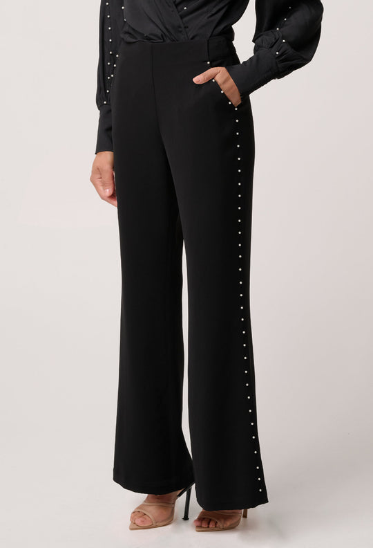 UNDER 5'4 Marcela Pearl Embellished Viscose Stretch Pant in Black