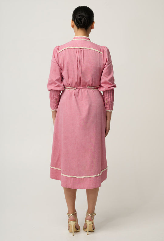 UNDER 5'4 Isla Cotton Chambray Dress in Blush Chambray