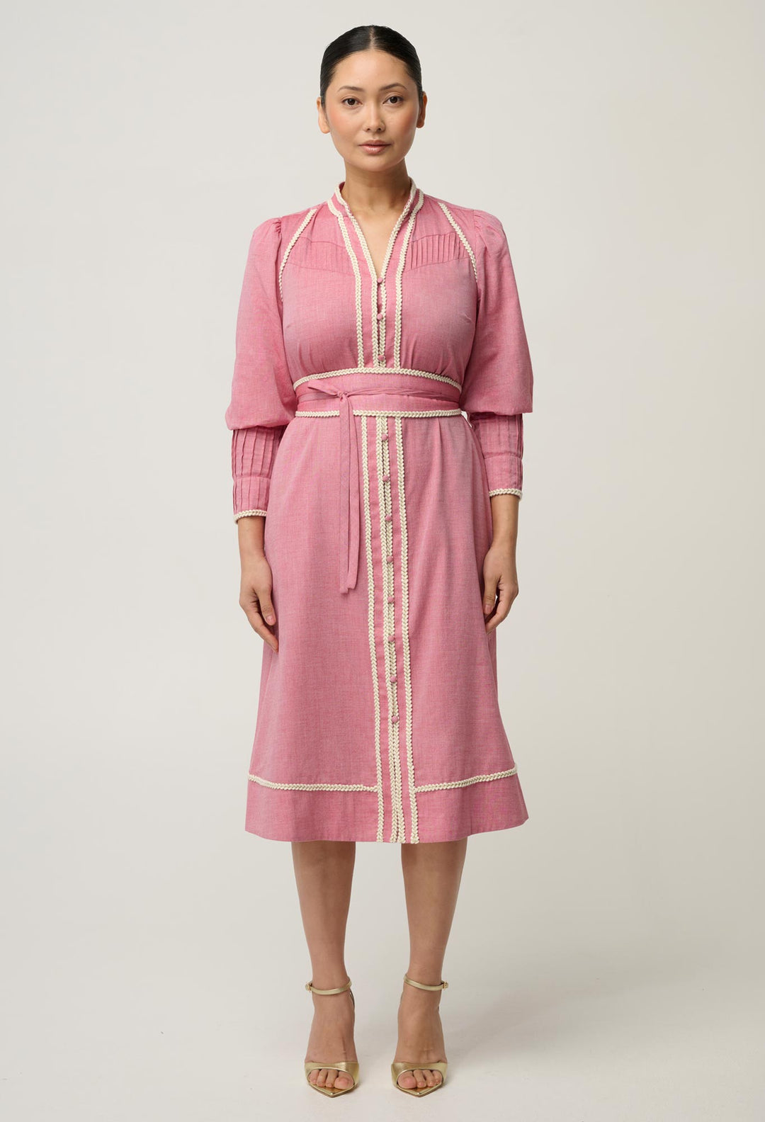 UNDER 5'4 Isla Cotton Chambray Dress in Blush Chambray