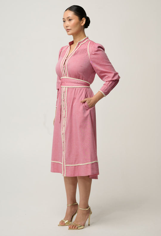 UNDER 5'4 Isla Cotton Chambray Dress in Blush Chambray