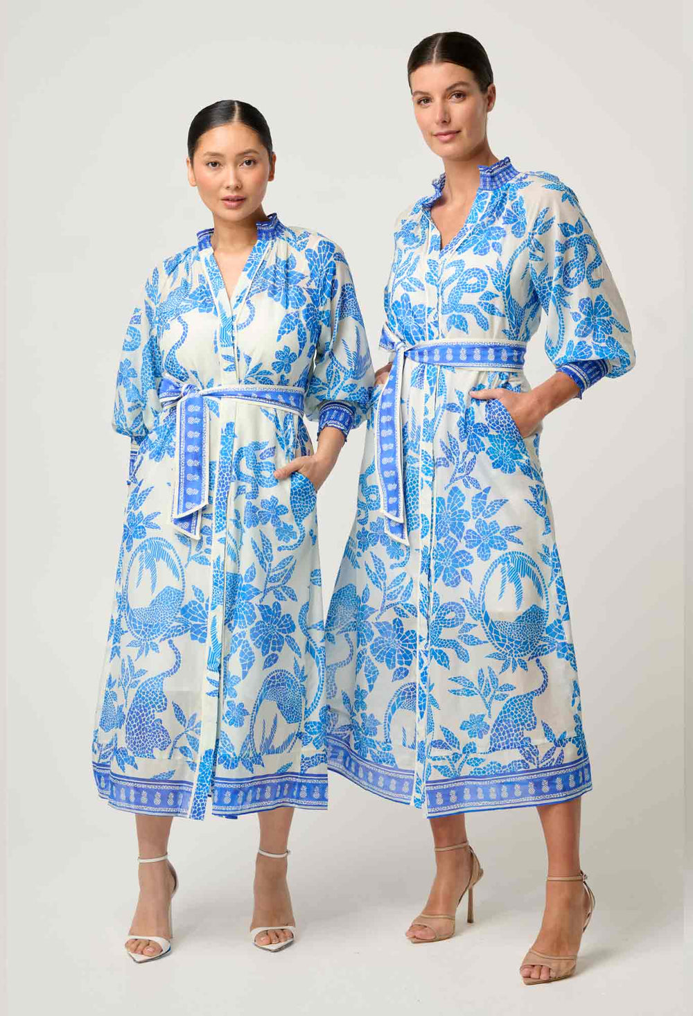 OnceWas PETITE Carmen Silk Cotton Maxi Dress in Azure Mosaic