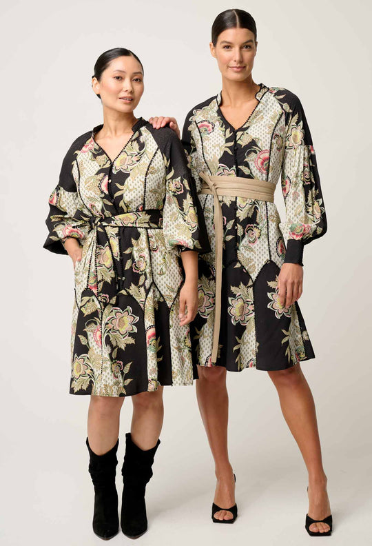 OnceWas PETITE Emersyn Linen Viscose Dress in Mariposa Nero