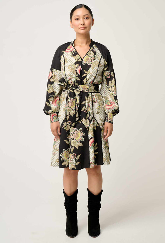 OnceWas PETITE Emersyn Linen Viscose Dress in Mariposa Nero