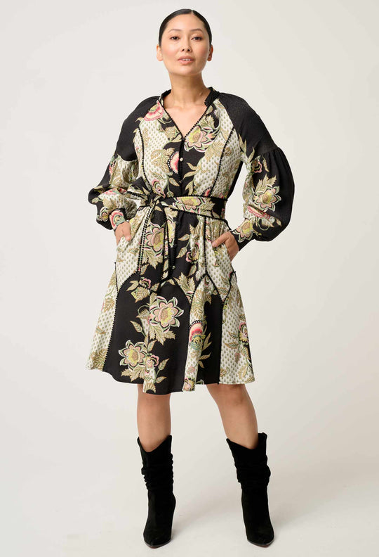 OnceWas PETITE Emersyn Linen Viscose Dress in Mariposa Nero