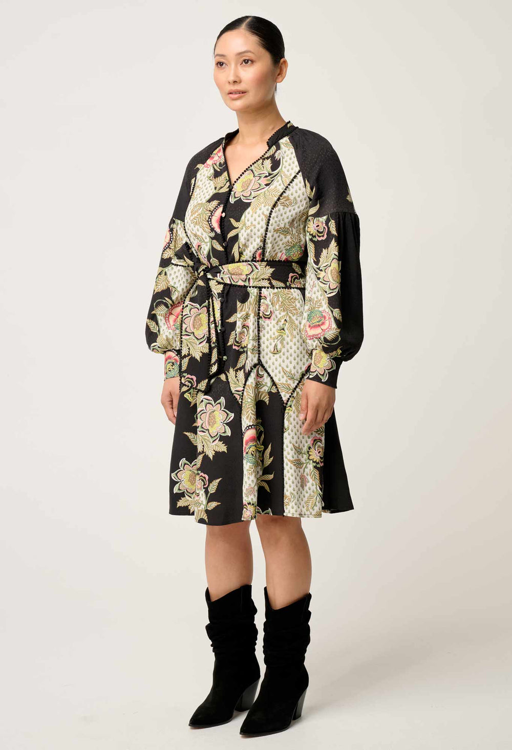 OnceWas PETITE Emersyn Linen Viscose Dress in Mariposa Nero