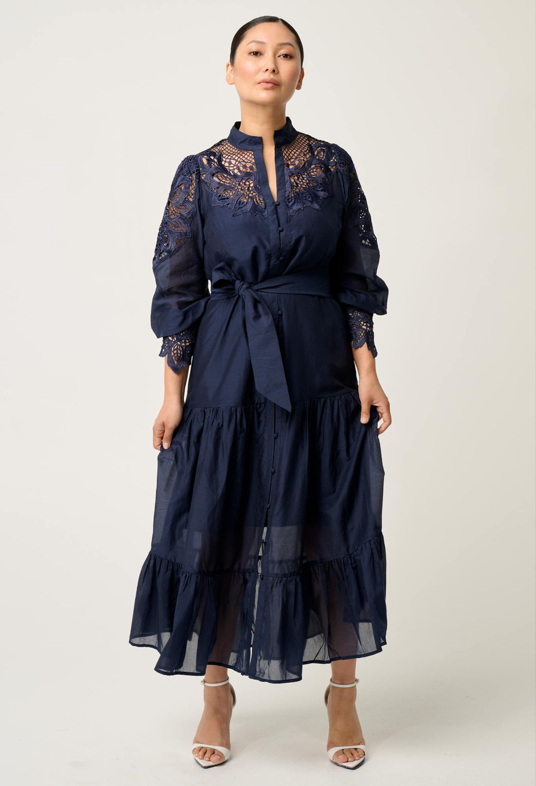 OnceWas PETITE Mirador Cotton Silk Maxi Dress in Night Sky