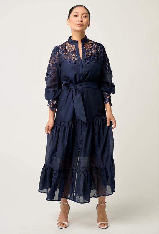 OnceWas PETITE Mirador Cotton Silk Maxi Dress in Night Sky