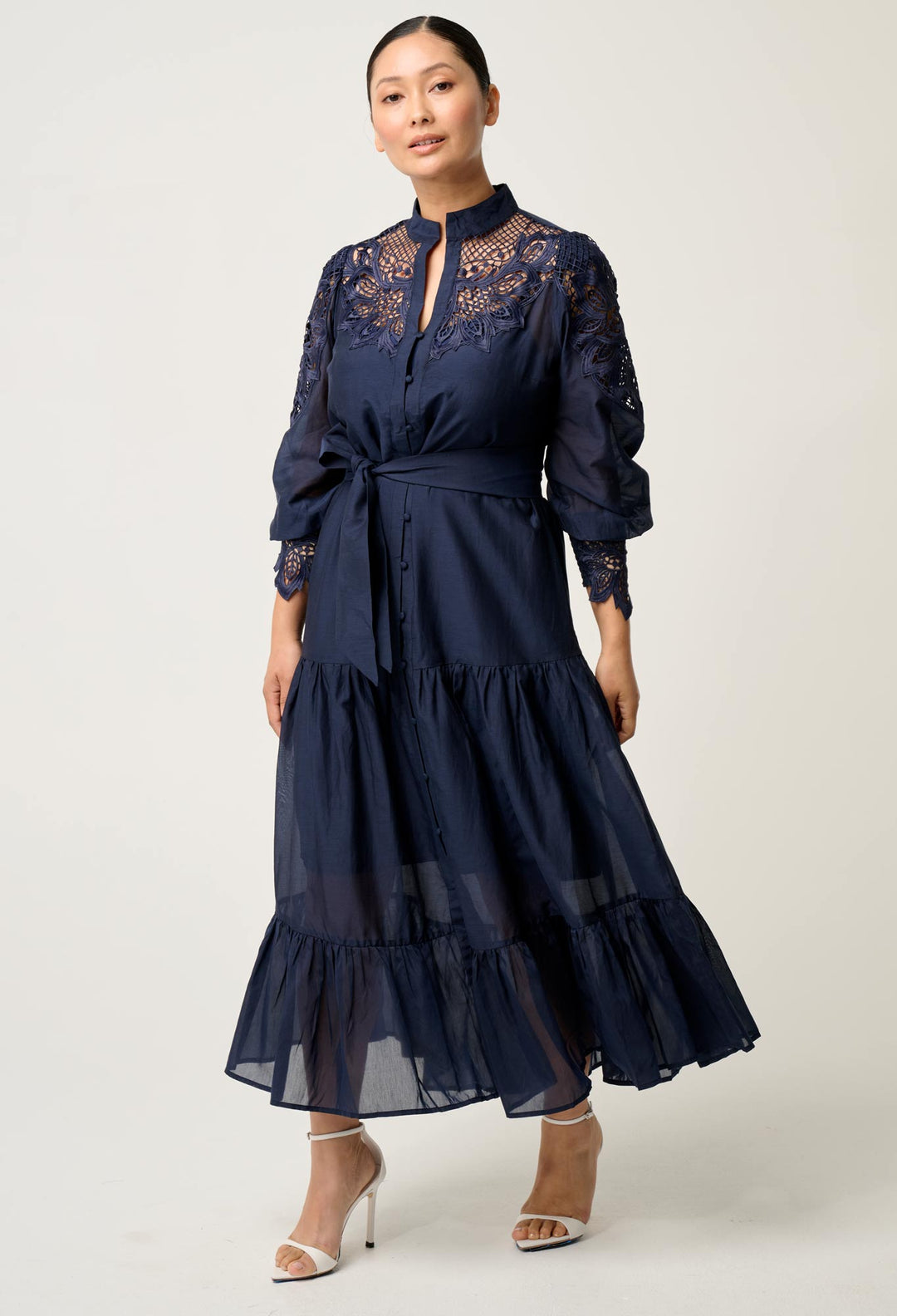 OnceWas PETITE Mirador Cotton Silk Maxi Dress in Night Sky