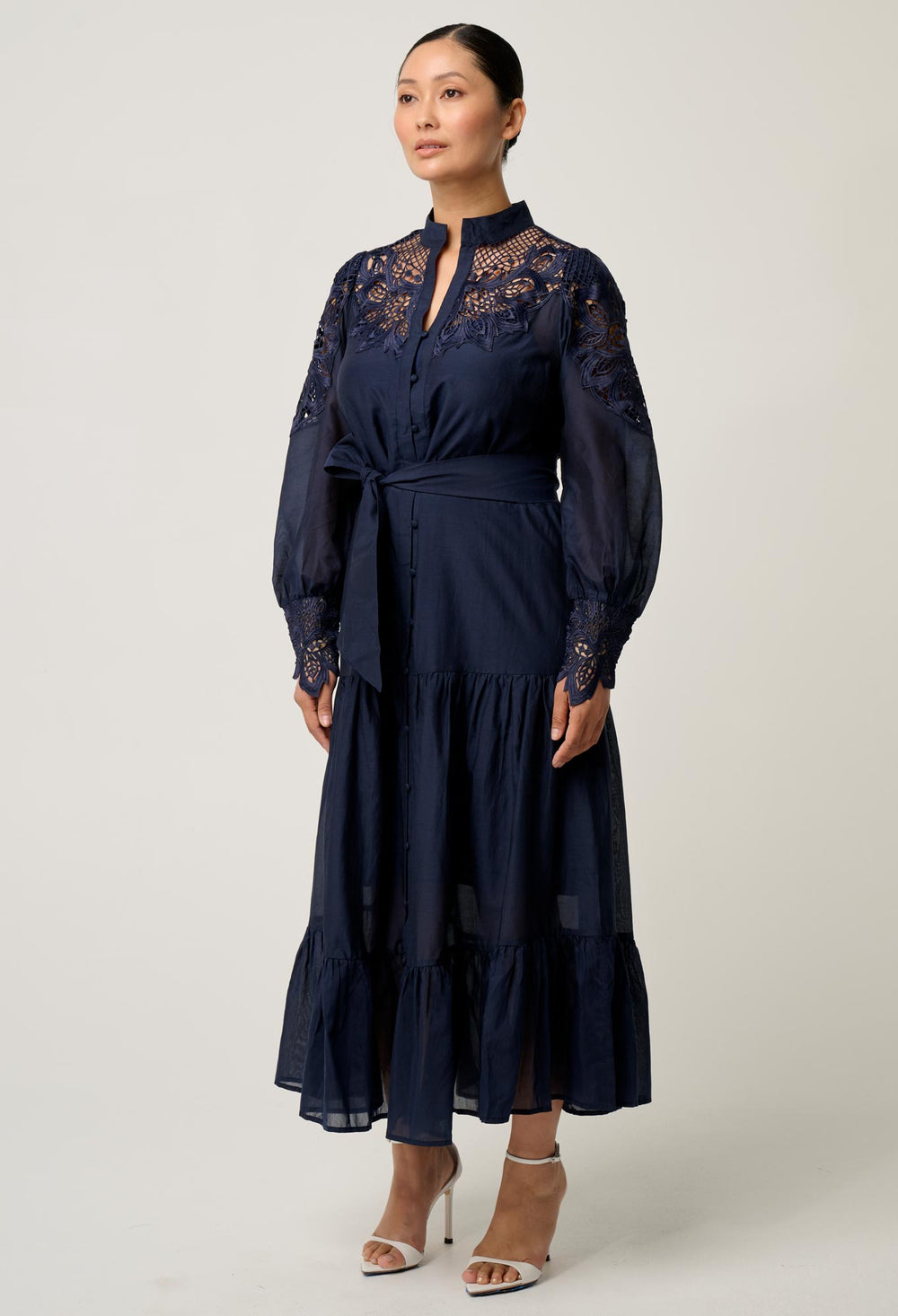 OnceWas PETITE Mirador Cotton Silk Maxi Dress in Night Sky