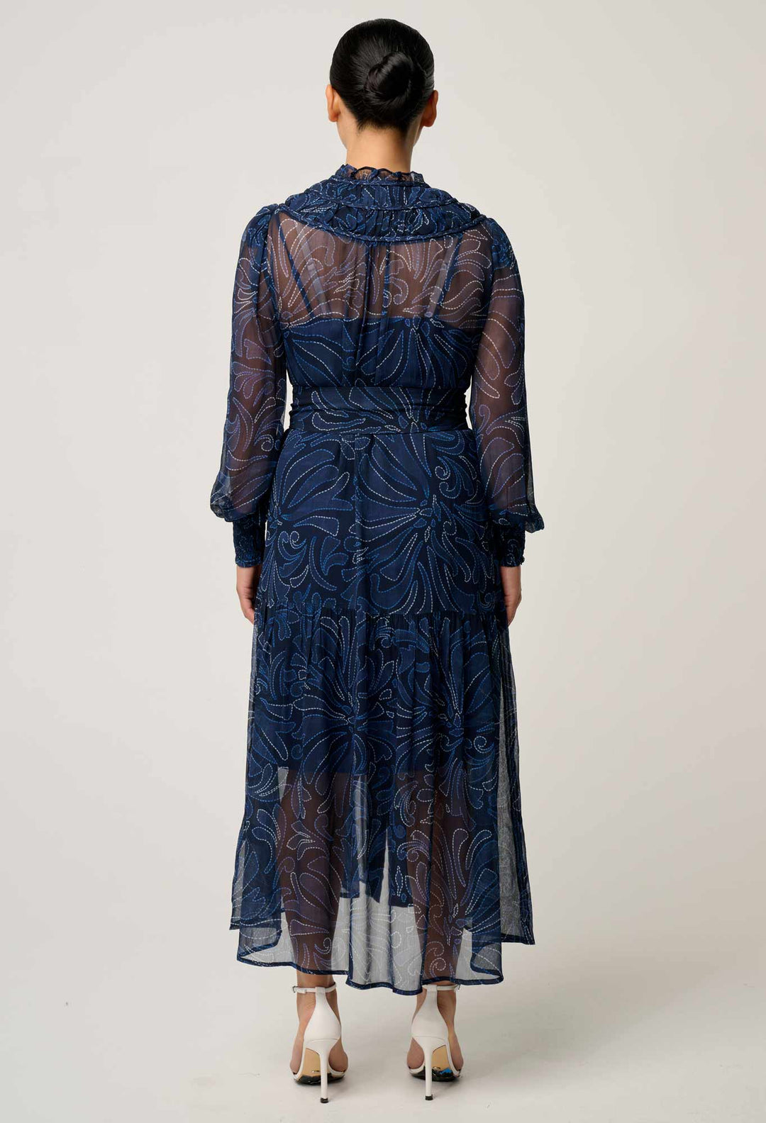 OnceWas PETITE Solana Viscose Chiffon Midi Dress in Altamira