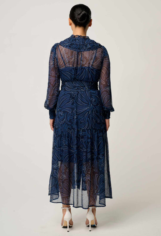 OnceWas PETITE Solana Viscose Chiffon Midi Dress in Altamira