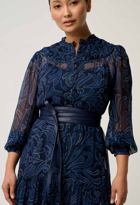 OnceWas PETITE Solana Viscose Chiffon Midi Dress in Altamira