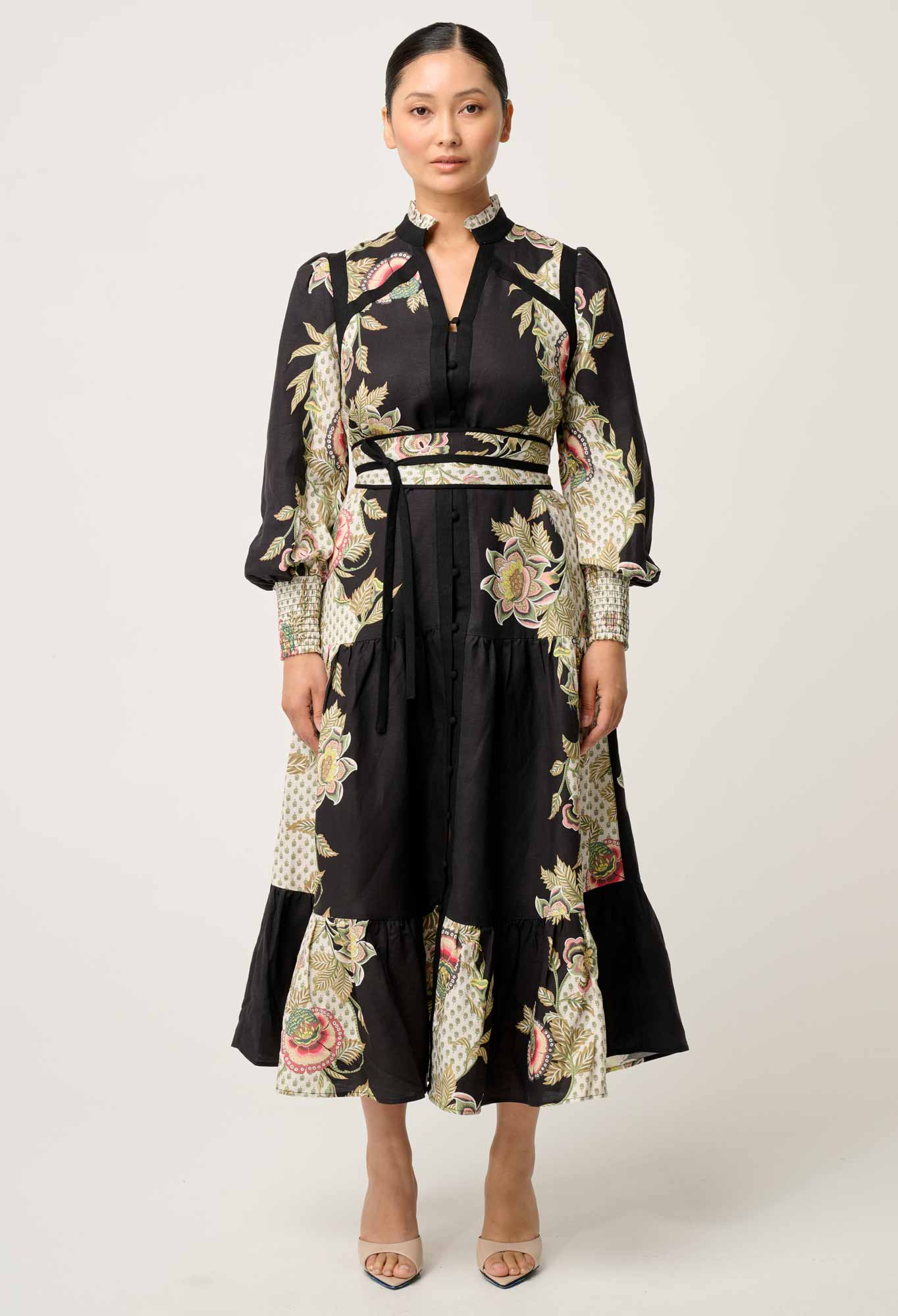 OnceWas PETITE Espada Linen Viscose Maxi Dress in Mariposa Nero