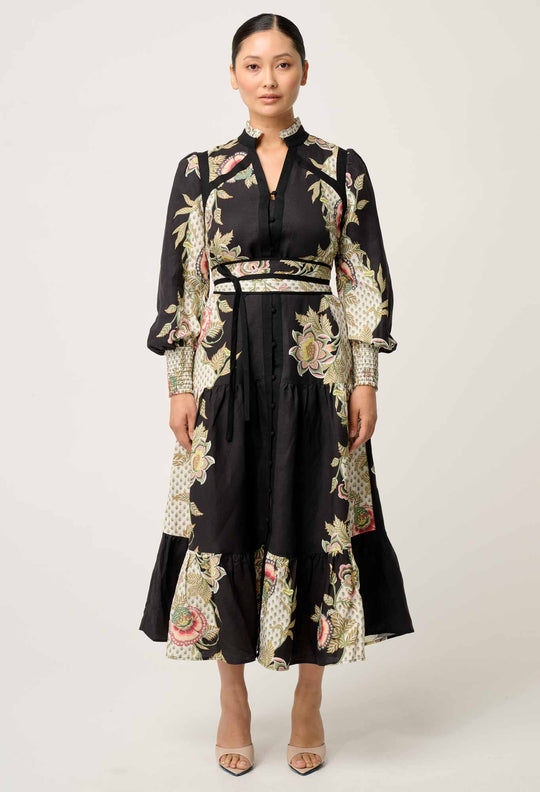 OnceWas PETITE Espada Linen Viscose Maxi Dress in Mariposa Nero