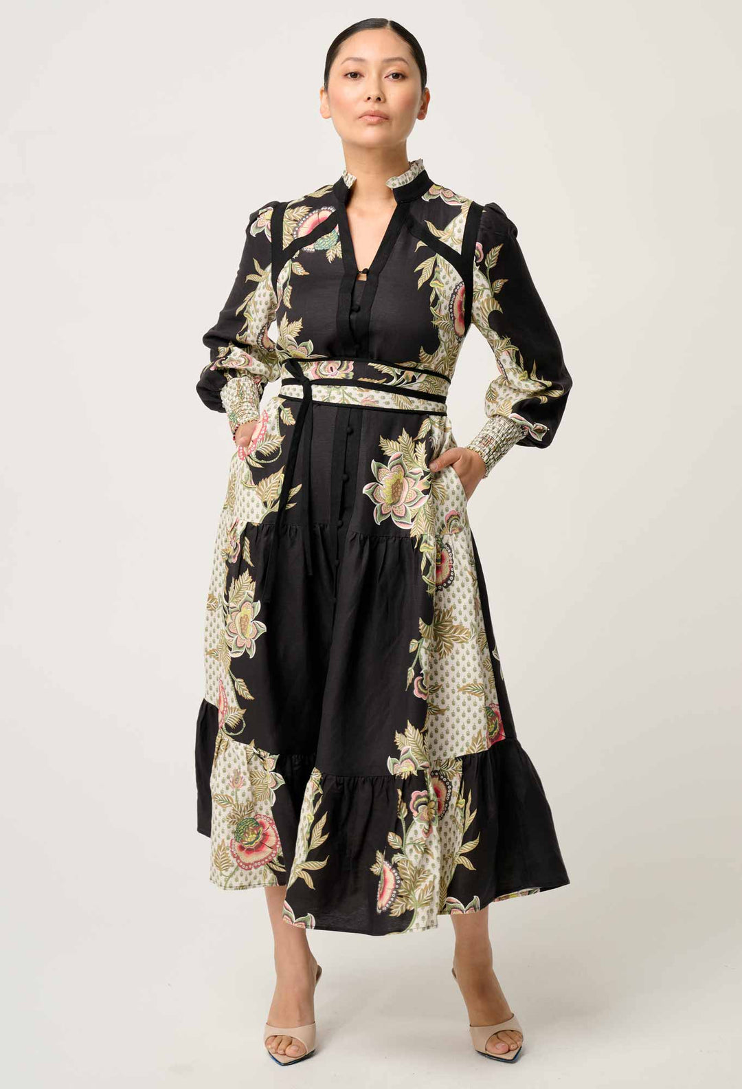 OnceWas PETITE Espada Linen Viscose Maxi Dress in Mariposa Nero