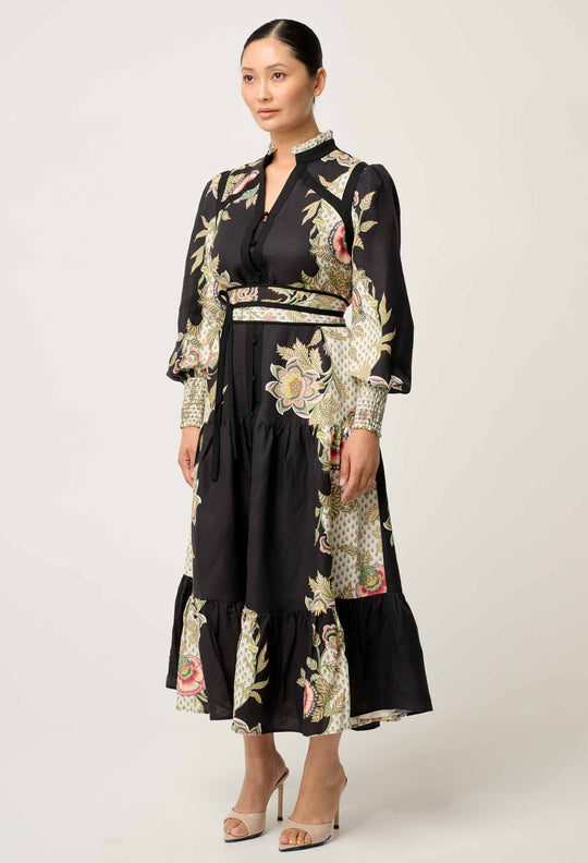 OnceWas PETITE Espada Linen Viscose Maxi Dress in Mariposa Nero