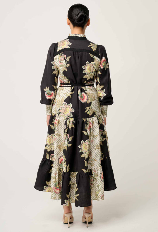 OnceWas PETITE Espada Linen Viscose Maxi Dress in Mariposa Nero