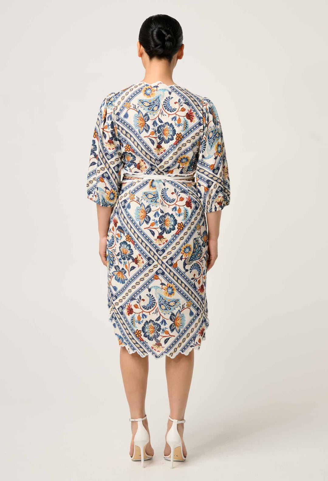 OnceWas PETITE Theia Viscose Scallop Embroidered Dress in Petinos Floros