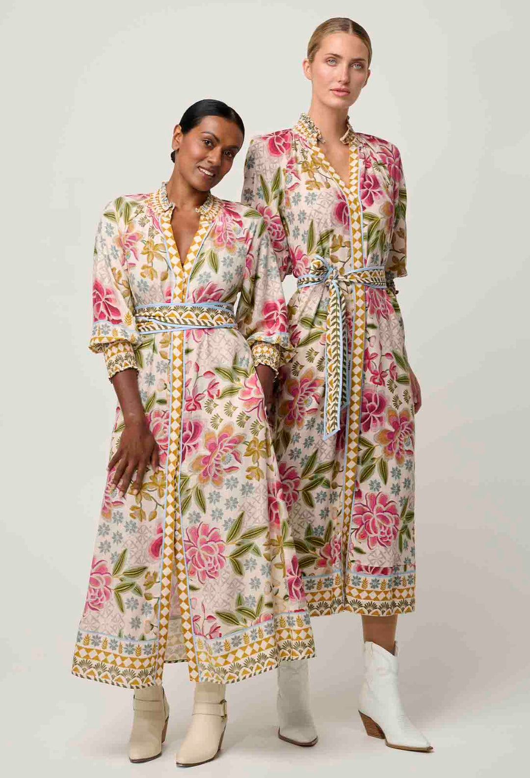OnceWas PETITE Carmen Viscose Linen Maxi Dress in Azalea Fields