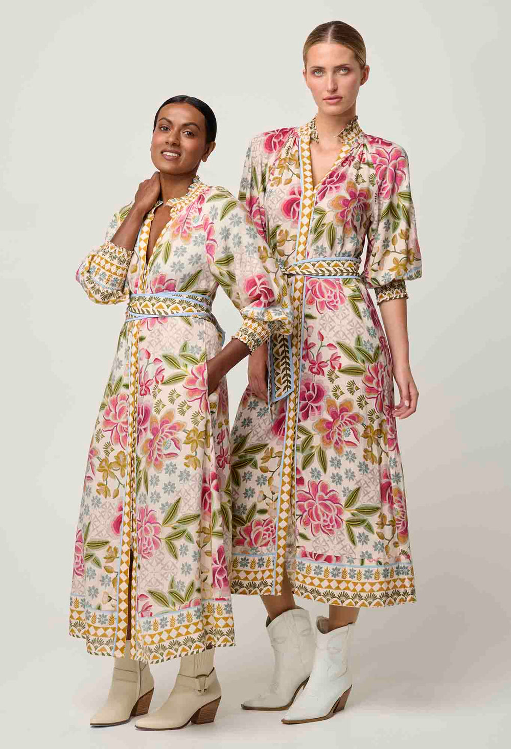 OnceWas PETITE Carmen Viscose Linen Maxi Dress in Azalea Fields