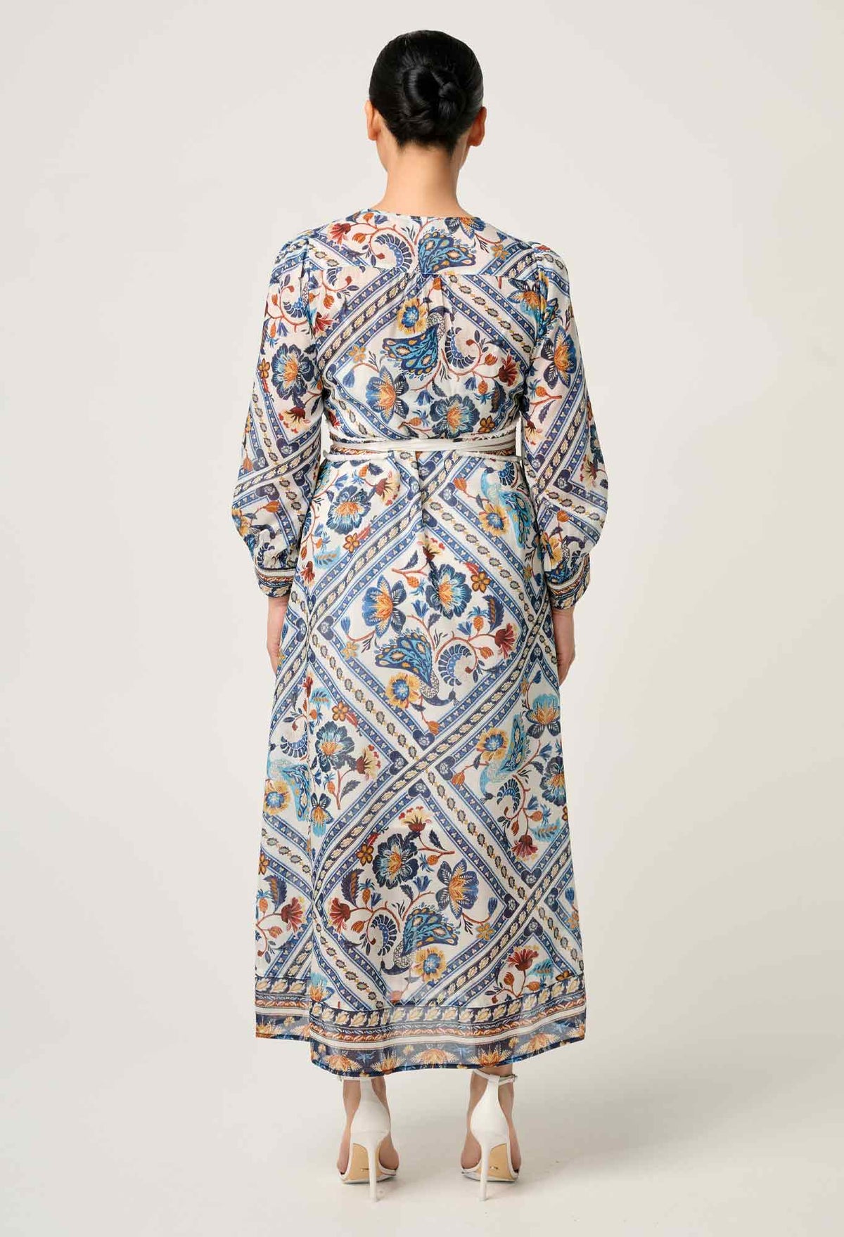 OnceWas PETITE Alexis Silk Cotton Midi Dress in Petinos Floros