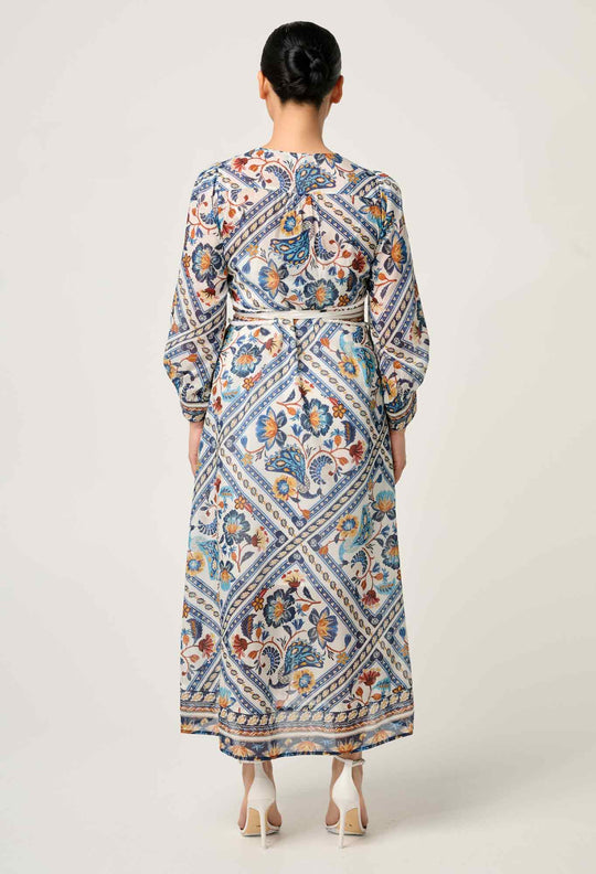 OnceWas PETITE Alexis Silk Cotton Midi Dress in Petinos Floros