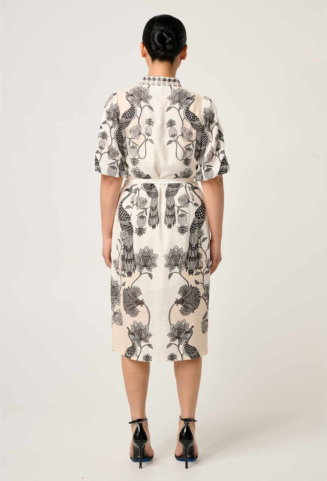 OnceWas PETITE Gaia Lace Spliced Linen Viscose Dress in Imperial Stone