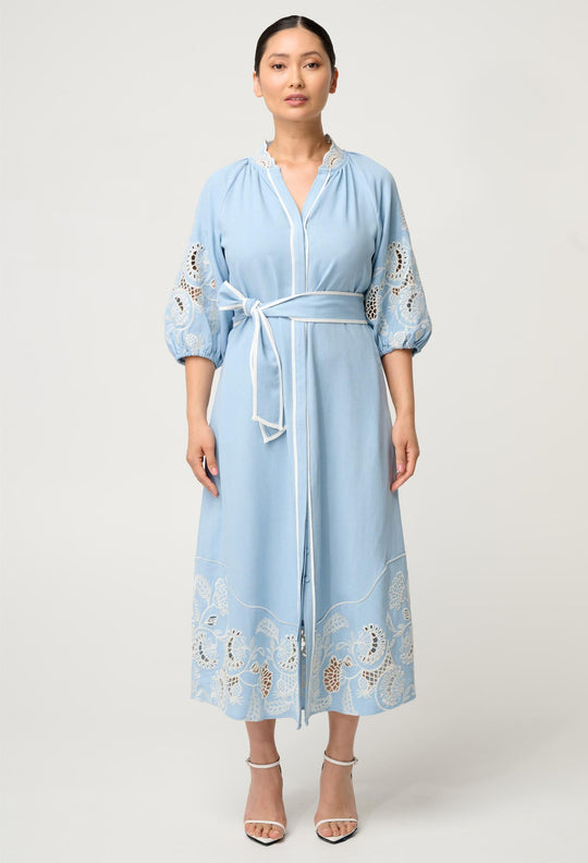 PETITE Amara Tencel Embroidered Maxi Dress in Blue Haze