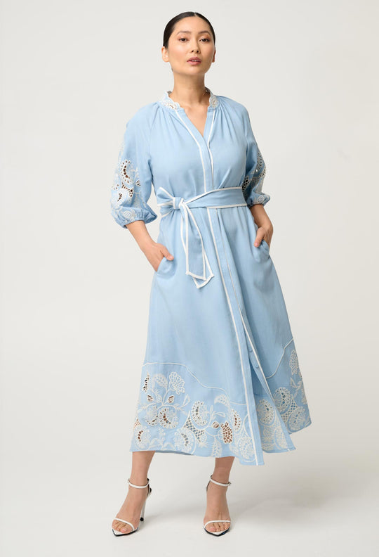 PETITE Amara Tencel Embroidered Maxi Dress in Blue Haze