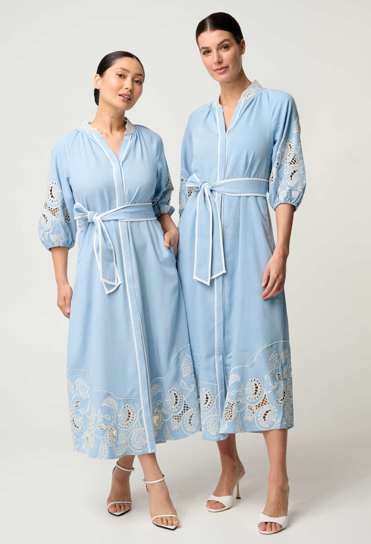 UNDER 5'4 Amara Tencel Embroidered Maxi Dress in Blue Haze