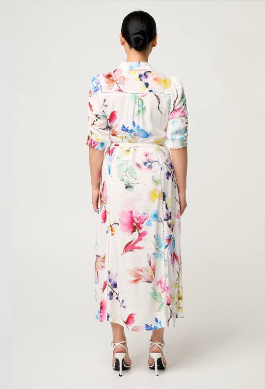 OnceWas PETITE Xenia Yoke Linen Viscose Dress in Plume Blossom