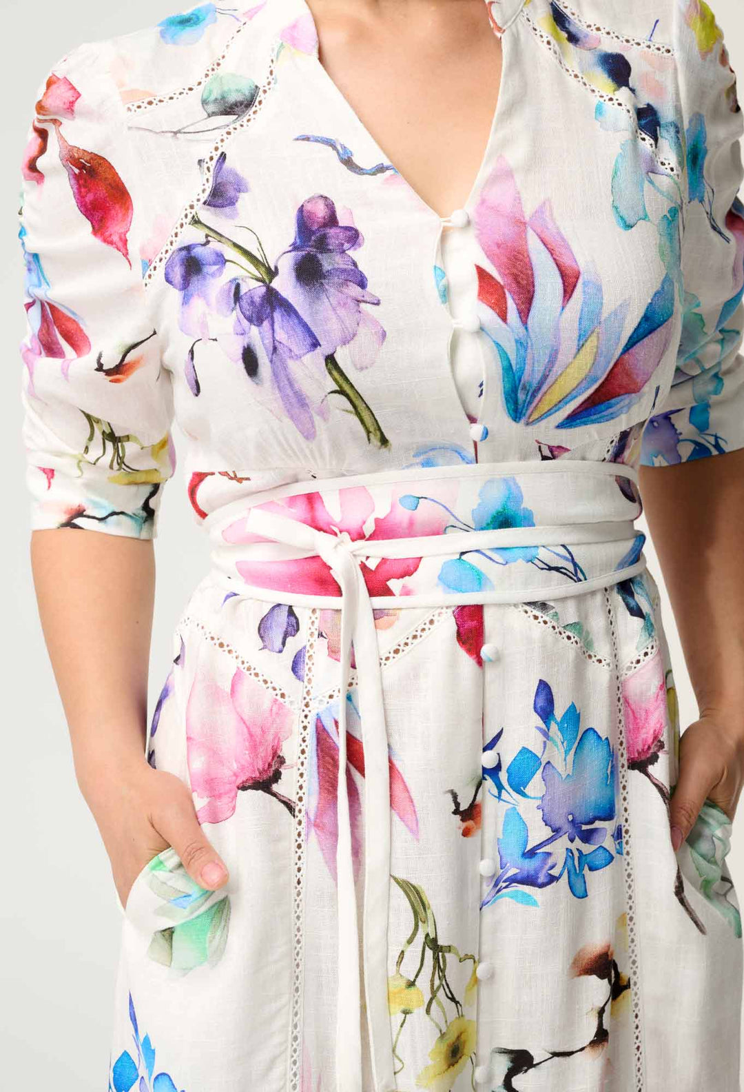 OnceWas PETITE Xenia Yoke Linen Viscose Dress in Plume Blossom