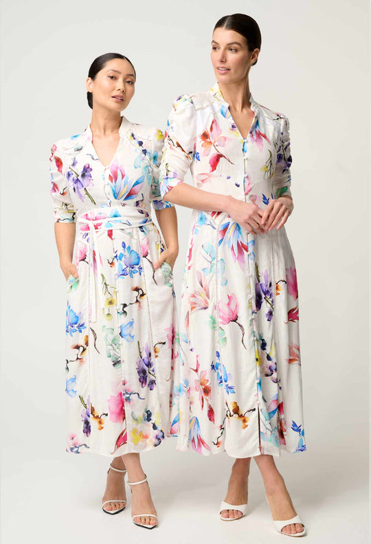 OnceWas PETITE Xenia Yoke Linen Viscose Dress in Plume Blossom