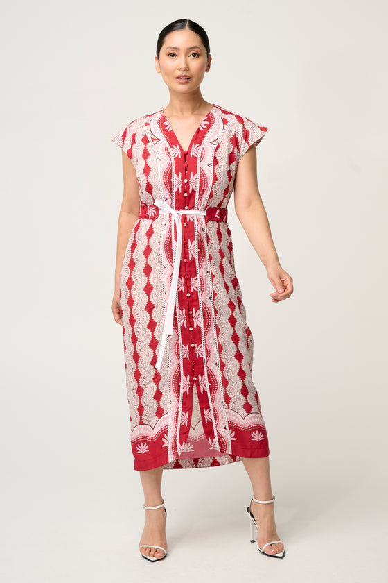 Petite Maya Viscose Faille Lace Trim Midi Dress in Marrakech Ruby