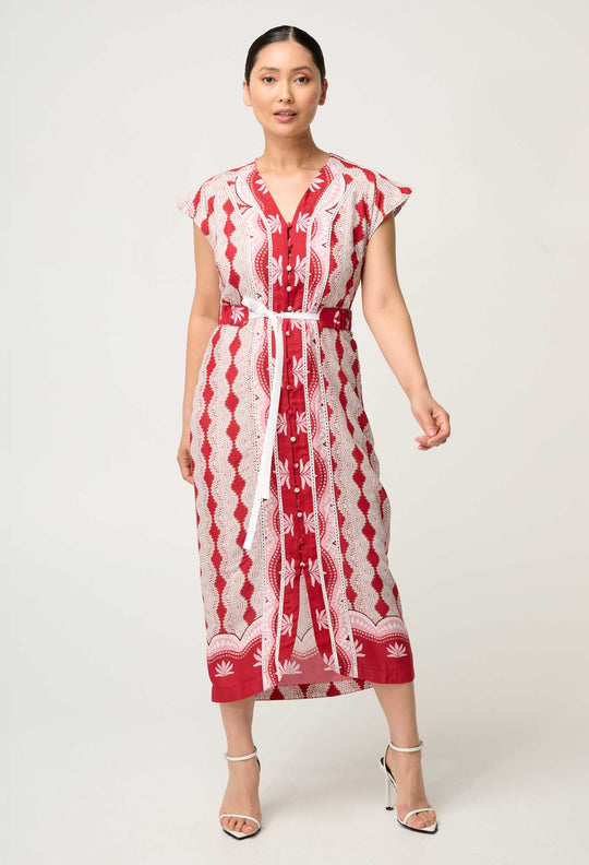 Petite Maya Viscose Faille Lace Trim Midi Dress in Marrakech Ruby